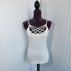 Red by BKE Womens Strappy Ivory Cream White Tank Top Strerch Studded S